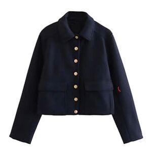 Zara Navy Women's Jacket with Gold Buttons
